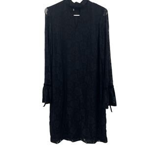 Libby Edelman Black Sheath Dress w/ Black Rose Lace Overlay, *READ*, Size S Y2K